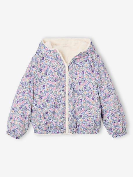 Omkeerbare windjack met capuchon voor meisjes, luipaard/sherpa beige+vanille - vertbaudet enfant 