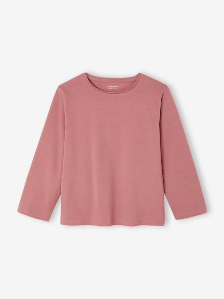 Set van 3 BASICS meisjesshirts met lange mouwen antraciet+ecru+grijsblauw+indigoblauw+koraal+rozen+zachtpaars - vertbaudet enfant 