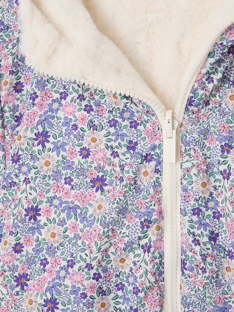 Omkeerbare windjack met capuchon voor meisjes, luipaard/sherpa beige+vanille - vertbaudet enfant 