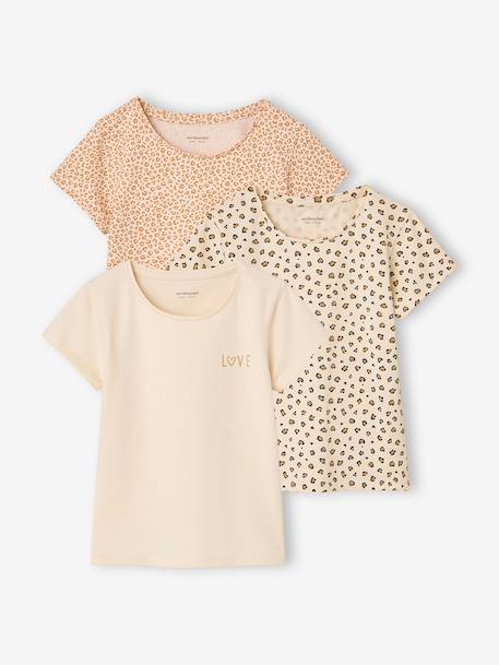 Set van 3 meisjesshirts met korte mouw beige - vertbaudet enfant 