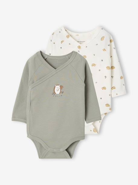 Set van 2 babyrompertjes met lange mouwen cappuccino+lichtroze+saliegroen - vertbaudet enfant 