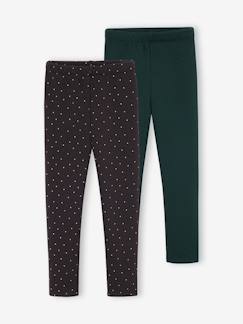 Meisje-Set van 2 leggings gevoerd met fleece mesh voor meisjes