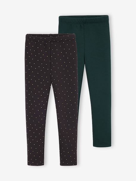 Set van 2 leggings gevoerd met fleece mesh voor meisjes antraciet+pruim - vertbaudet enfant 