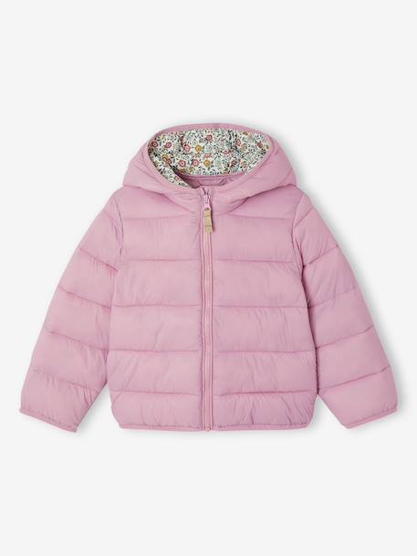Lichtgewicht donsjas met capuchon voor meisjes groengrijs+lila+marineblauw+pruim+rozen - vertbaudet enfant 