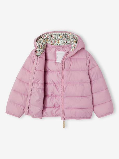 Lichtgewicht donsjas met capuchon voor meisjes groengrijs+lila+marineblauw+pruim+rozen - vertbaudet enfant 