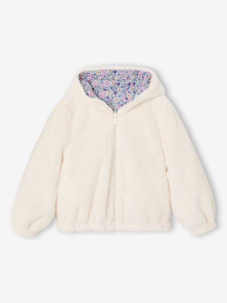 Omkeerbare windjack met capuchon voor meisjes, luipaard/sherpa beige+vanille - vertbaudet enfant 