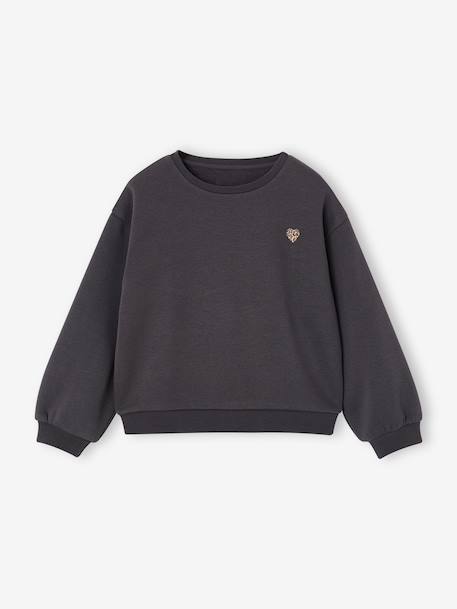 Basic meisjessweater met motief antraciet+donkerpaars+inktblauw+koraal+pioenroos+salie+vanille - vertbaudet enfant 