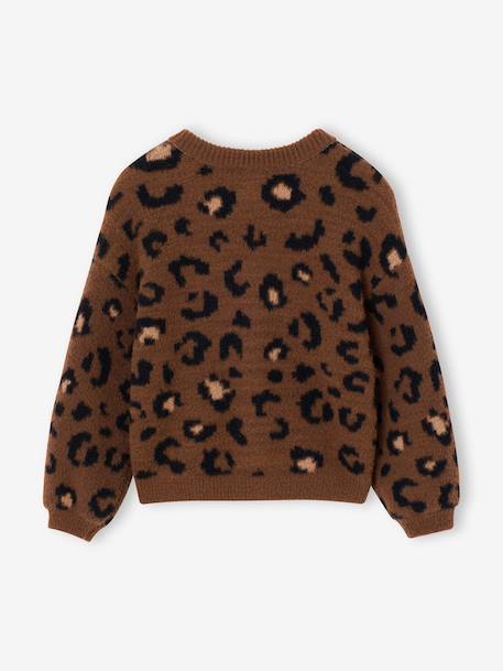 Vestje van schuimbreisel met dierenmotief voor meisjes bruin+chocoladebruin+ecru+groen - vertbaudet enfant 