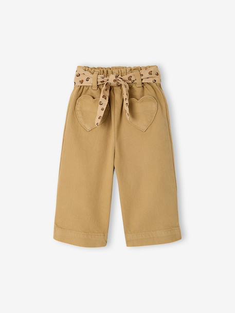 Wijde broek met kleur babymeisje met riem om te strikken beige+donkerpaars+karamel - vertbaudet enfant 
