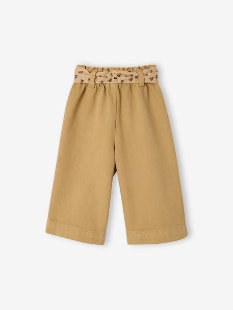 Wijde broek met kleur babymeisje met riem om te strikken beige+donkerpaars+karamel - vertbaudet enfant 