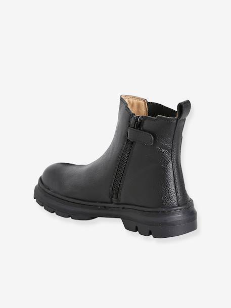 Boots voor meisjes van leer, elastisch en met rits kameel+zwart - vertbaudet enfant 