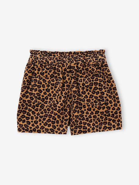 Fluwelen short met paperbag-vorm meisjes chocoladebruin+grijs+groenblauw+kameel+kaneel+zachtpaars - vertbaudet enfant 