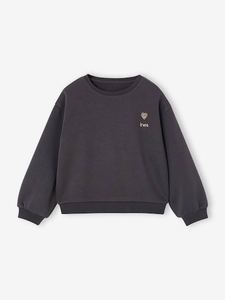 Basic meisjessweater met motief antraciet+donkerpaars+inktblauw+koraal+pioenroos+salie+vanille - vertbaudet enfant 