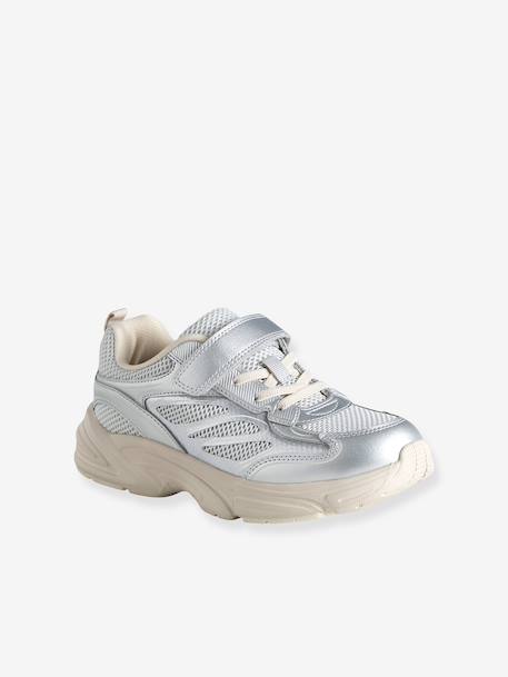 Meisjessneakers van textiel met klittenband zilver - vertbaudet enfant 