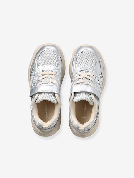 Meisjessneakers van textiel met klittenband zilver - vertbaudet enfant 