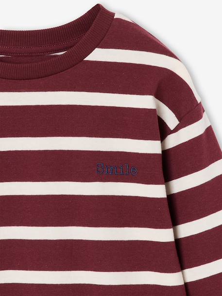 Gestreept T-shirt met lange mouwen voor jongens bordeauxrood+ecru+nachtblauw - vertbaudet enfant 