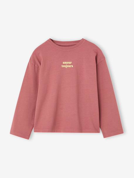 Meisjesshirt met lange mouwen antraciet+ecru+oudroze - vertbaudet enfant 