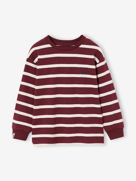Gestreept T-shirt met lange mouwen voor jongens bordeauxrood+ecru+nachtblauw - vertbaudet enfant 