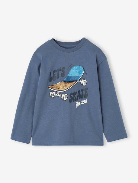 Jongensshirt met pailletten middenblauw - vertbaudet enfant 