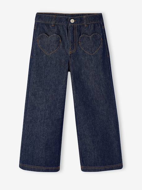 Wijde meisjesjeans middenblauw+ongewassen denim - vertbaudet enfant 