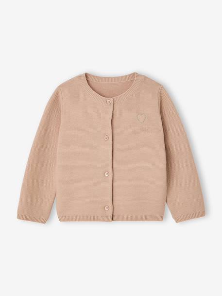 Geborduurd babyvestje met gouden hartjes beige+ivoor+oudroze - vertbaudet enfant 