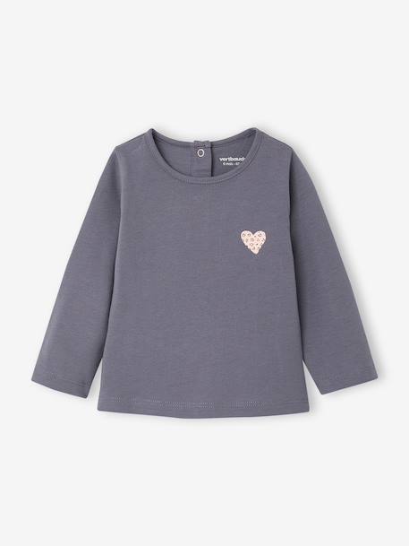 Babyshirt met lange mouwen en hart grijsblauw+lichtroze - vertbaudet enfant 