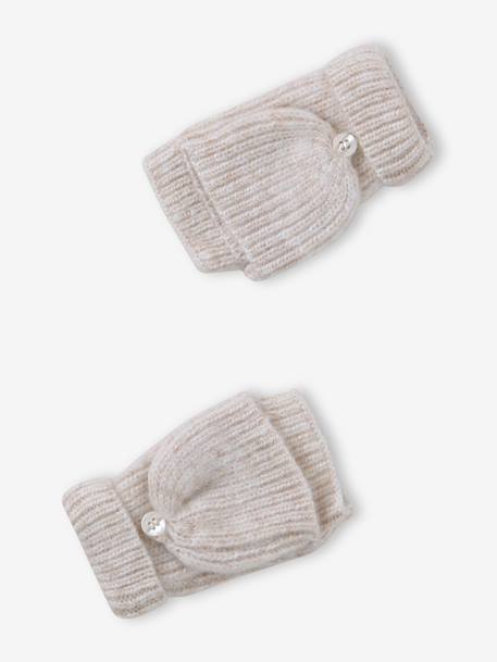 Meisjes set muts « C½ur » + snood + wanten/handschoenen ecru+marineblauw - vertbaudet enfant 