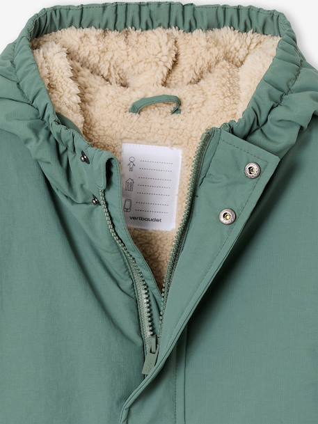 Parka met capuchon en sherpavoering voor jongens kaki+saliegroen+zwart - vertbaudet enfant 