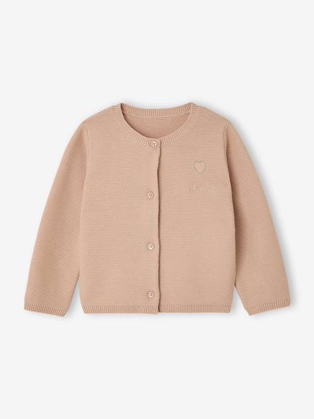 Geborduurd babyvestje met gouden hartjes beige+ivoor+oudroze - vertbaudet enfant 