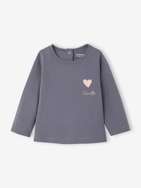 Babyshirt met lange mouwen en hart grijsblauw+lichtroze - vertbaudet enfant 