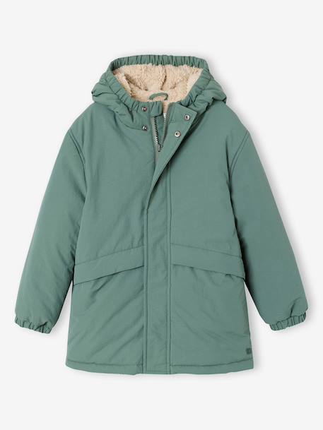 Parka met capuchon en sherpavoering voor jongens kaki+saliegroen+zwart - vertbaudet enfant 