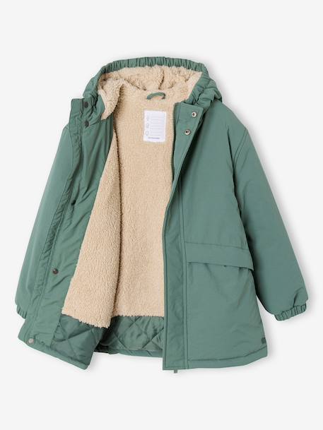 Parka met capuchon en sherpavoering voor jongens kaki+saliegroen+zwart - vertbaudet enfant 