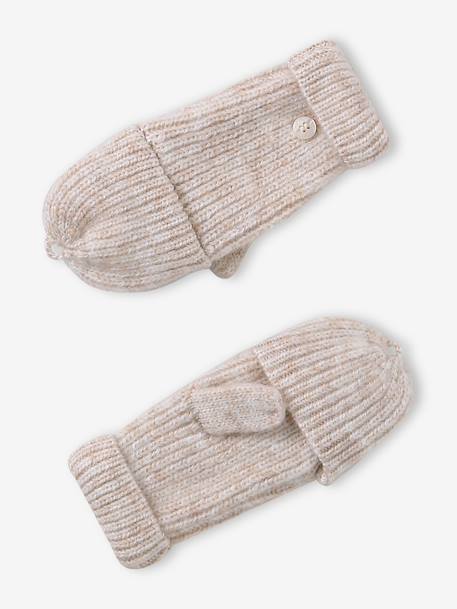 Meisjes set muts « C½ur » + snood + wanten/handschoenen ecru+marineblauw - vertbaudet enfant 