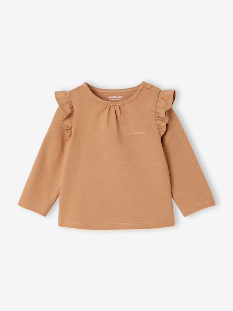 Set van 2 T-shirts baby Basics met lange mouwen hazelnoot+saliegroen - vertbaudet enfant 