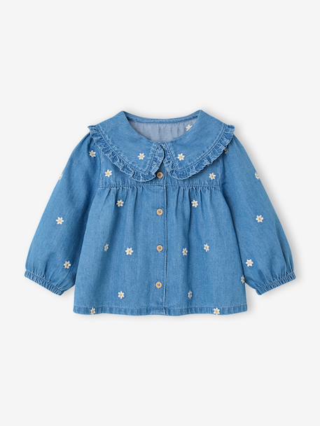 Denim babyblouse met borduursels stone - vertbaudet enfant 