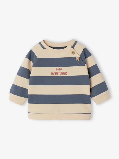 Gestreept sweatshirt van molton baby dennen+grijsblauw+groen, gestreept - vertbaudet enfant 