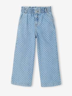 -Wijde jeans in paperbagstijl met bloemmotieven voor meisjes
