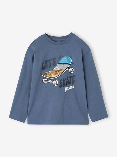 Jongensshirt met pailletten middenblauw - vertbaudet enfant 