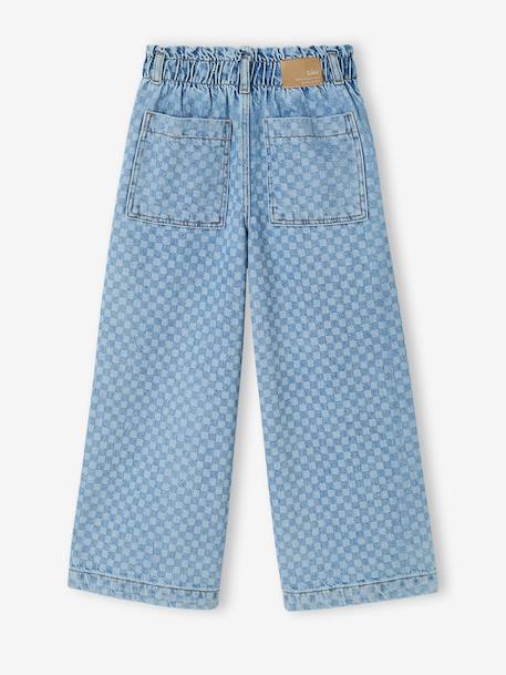 Wijde jeans in paperbagstijl met bloemmotieven voor meisjes denimgrijs+grijs+lichtblauw - vertbaudet enfant 