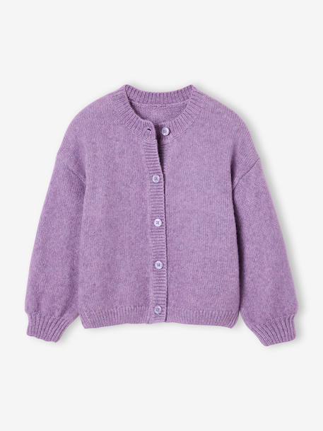 Gebreid meisjesvest met lange mouwen ecru+lavendel+saliegroen - vertbaudet enfant 