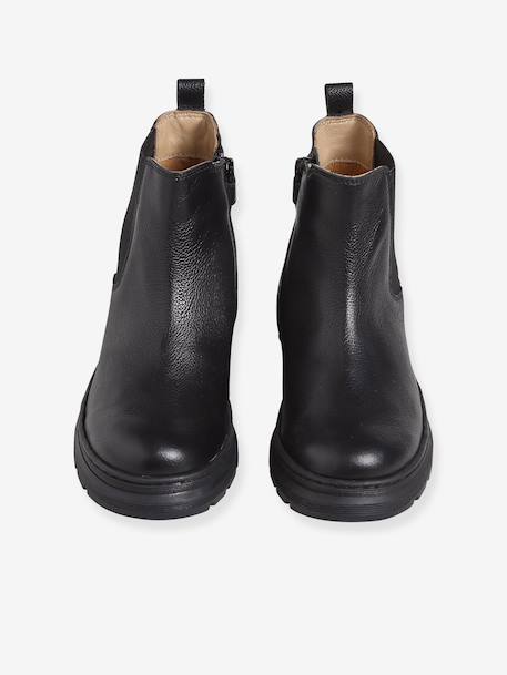 Boots voor meisjes van leer, elastisch en met rits kameel+zwart - vertbaudet enfant 