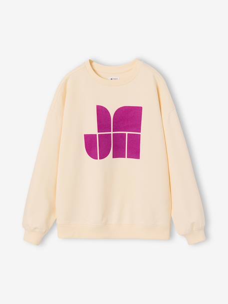 Sweater met print voor meisjes ecru+oudroze - vertbaudet enfant 