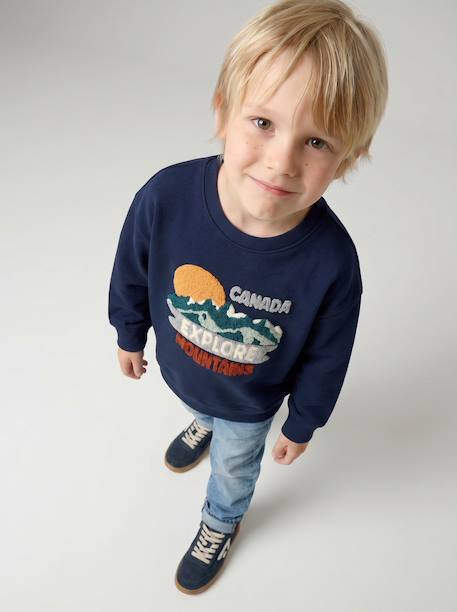 Sweatshirt met ronde hals voor jongens marineblauw+terracottategel - vertbaudet enfant 