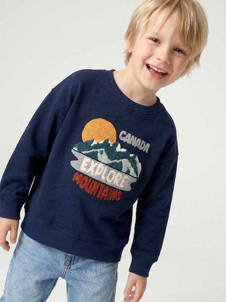 Sweatshirt met ronde hals voor jongens marineblauw+terracottategel - vertbaudet enfant 