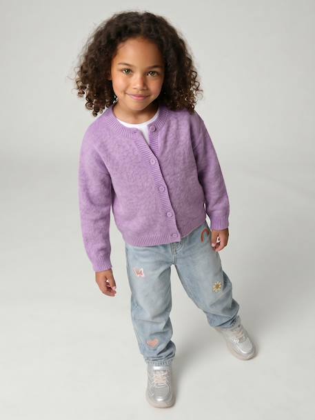 Gebreid meisjesvest met lange mouwen ecru+lavendel+saliegroen - vertbaudet enfant 