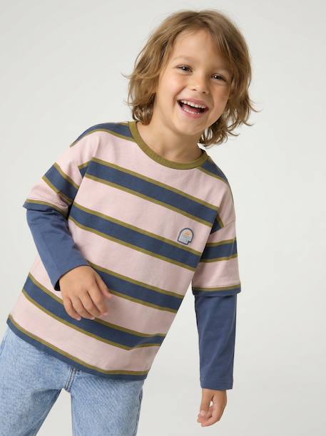 Gestreept T-shirt met dubbellook middenblauw - vertbaudet enfant 