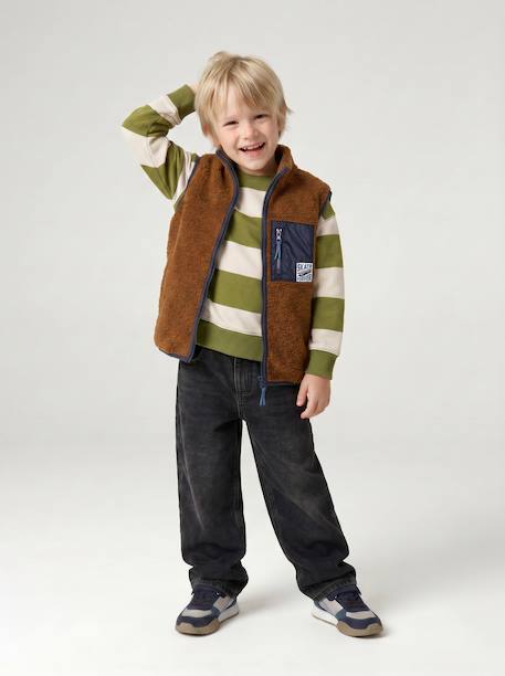 Jongenssweater met ronde hals hazelnoot+marineblauw+pistache - vertbaudet enfant 