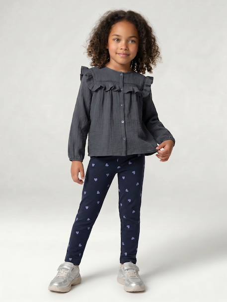Blouse met lange mouwen voor meisjes leiblauw+roze (poederkleur)+vanille - vertbaudet enfant 