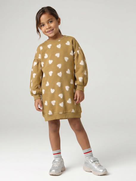 Korte sweatjurk met bloemenprint ecru+olijf - vertbaudet enfant 