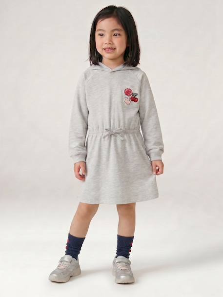 Korte sweatjurk met capuchon meisje gemêleerd grijs+groen+marineblauw - vertbaudet enfant 